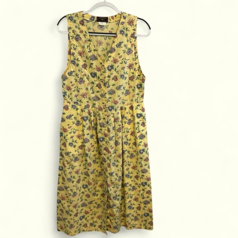 Vintage Cottagecore USA made yellow floral midi dress cotton